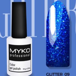 MYKO Гель лак для ногтей Glitter №09 синий с блестками,_2