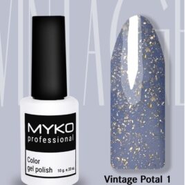 MYKO Гель лак для ногтей с цветной поталью блестки Vintage Potal №01 серо-синий_2