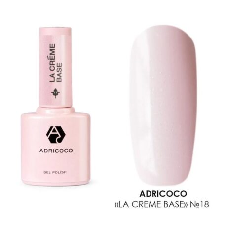 Adricoco, La creme base - База для ногтей, гель лака камуфлирующая №18 (невинный розовый с шиммером), 10 мл