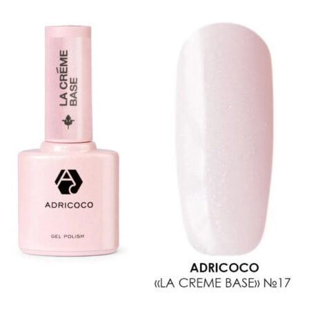 Adricoco, La creme base - База для ногтей, гель лака камуфлирующая №17 (пастельный розовый с шиммером), 10 мл